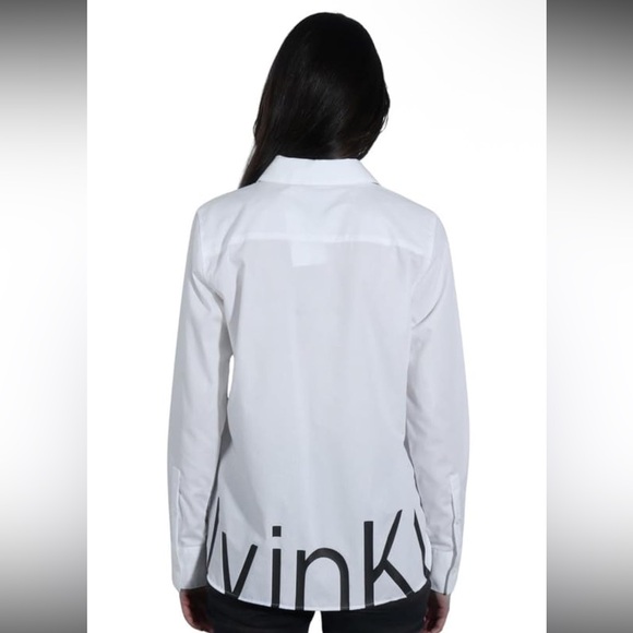 NWT Calvin Klein Sz Lrg Women’s Logo Trim Long Sleeve Cotton Button-down Top $89 - Picture 3 of 12